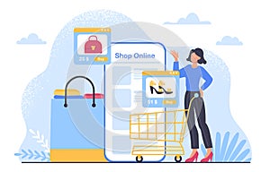 Woman with online shop vector concept