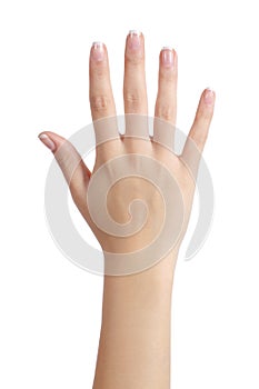 Woman open hand with french manicure