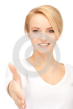 Woman with an open hand ready for handshake