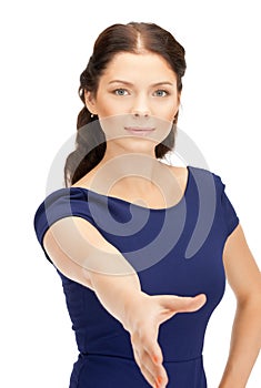 Woman with an open hand ready for handshake