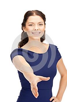 Woman with an open hand ready for handshake