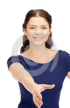 Woman with an open hand ready for handshake