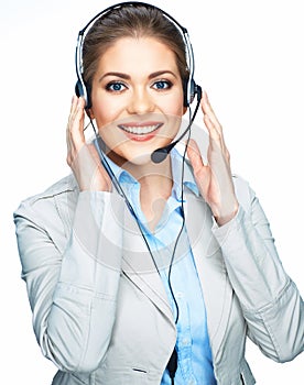 Woman opereator customer service suit dressed smile.