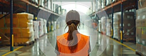 Woman in Orange Vest in Warehouse