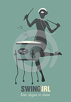 Woman Orchestra Silhouette playing drum