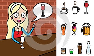 Woman ordering drink in bar changable icon