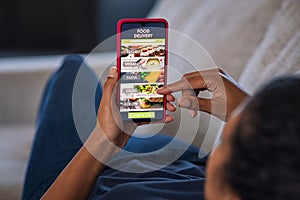 Woman ordering food online photo