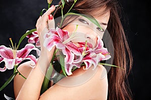 Woman with oriental flowers