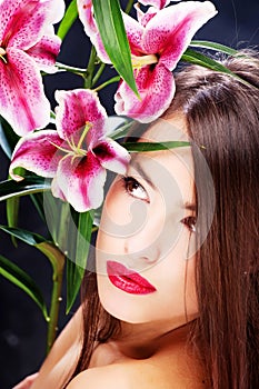 Woman with oriental flowers