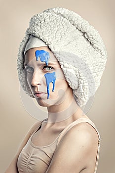 Woman original beauty portrait with white towel