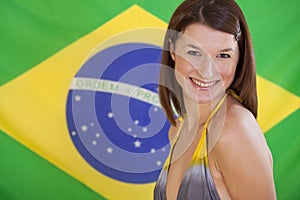 Woman over brazilian flag