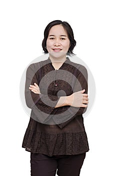 Woman over white background