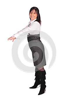 Woman in overalls sideview