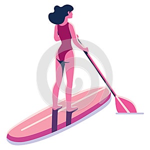 Woman Paddleboarding on White