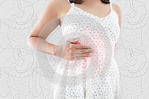 Woman pain in the abdomen and Internal organs against illustration organs background