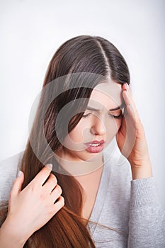 Woman In Pain. Beautiful Girl Feeling Toothache, Jaw, Neck Pain