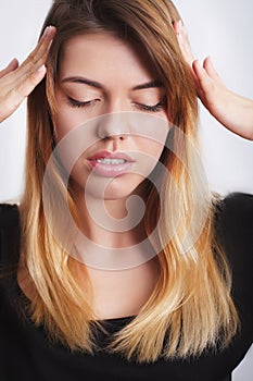 Woman In Pain. Beautiful Girl Feeling Toothache, Jaw, Neck Pain