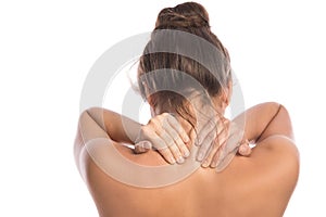 Woman with pain in her back and neck
