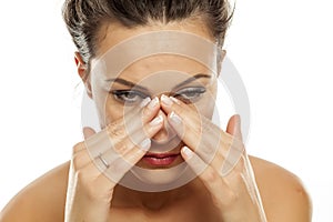 Woman with painful sinuses