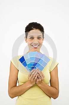 Woman with paint samples.