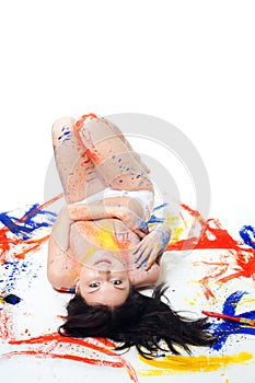 Woman painted with vivid colors