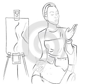 Woman painter inspiration muse working on her art Vector line arts