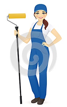Woman painter with roll