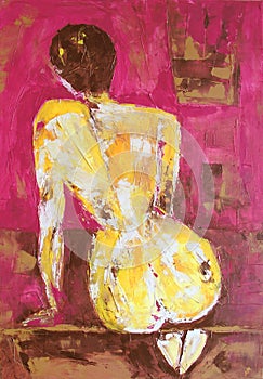 Woman Painting - Attitude - from Original Acrylic Painting - Red and Yellow Colors.