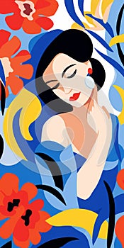 Vibrant Floral Illustration Inspired By Patrick Nagel photo