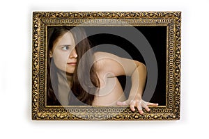 Woman in a painting frame