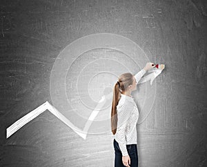 Woman painting a graph on blackboard