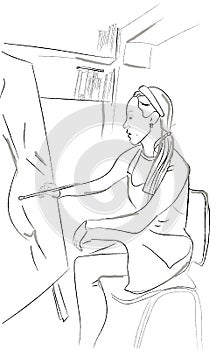 Woman painting her art Vector line arts