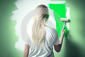 Woman is painting a wall. Generative ai