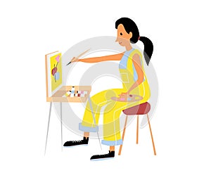 woman paints picture. woman artist