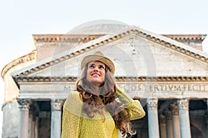 Woman pantheon and attractions in rome, italy