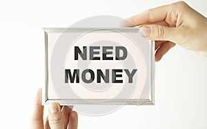 Need money poster, debt and loan concept