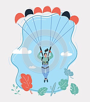 Woman with parachute in the sky