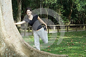 Woman at the Park Stretching Her Leg