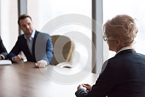 Woman passing job interview in the office at boardroom