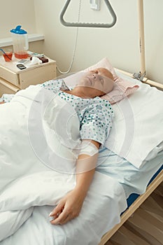 Woman patient with cancer in hospital