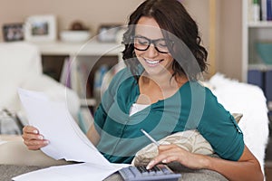 Woman paying bills