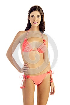 Woman in Peach Bikini