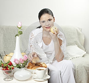 Woman with pear