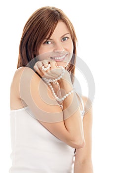 Woman with pearl necklace