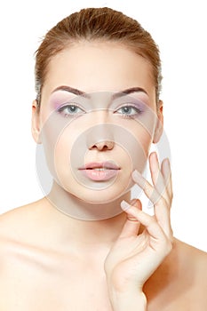 Woman pefect beauty face closeup with clean skin