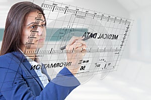 Woman pen touch medical data