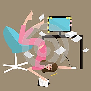 Woman people hard work tired full of paper overwork exhausted in front computer