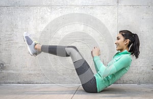 Woman performing core crunch exercise