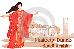 Woman performing Khaleegy dance of Saudi Arabia