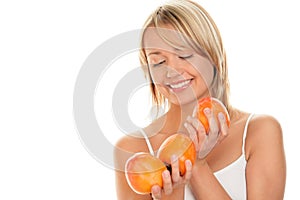 Woman with persimmons photo